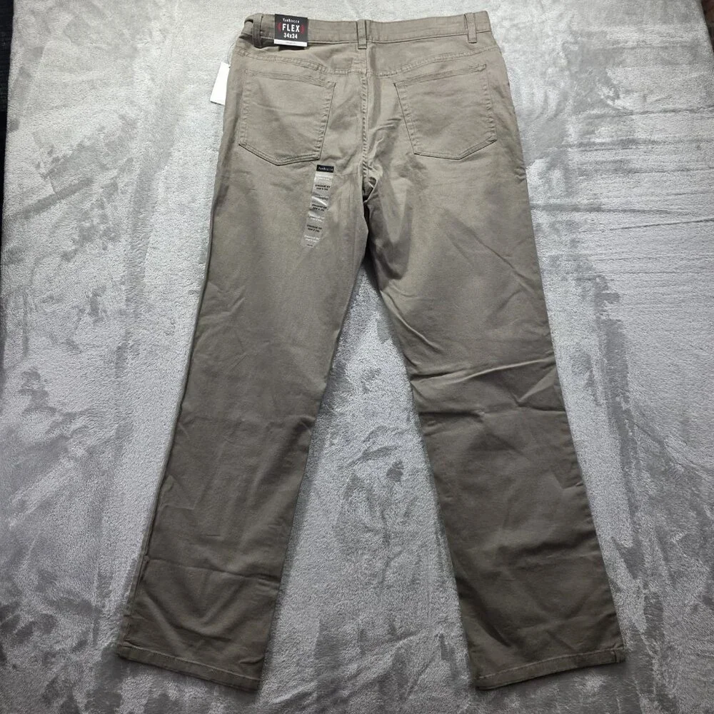 Van Heusen Flex Waistband Dress Pants Mens 34x34 Olive Straight Fit Non-Iron